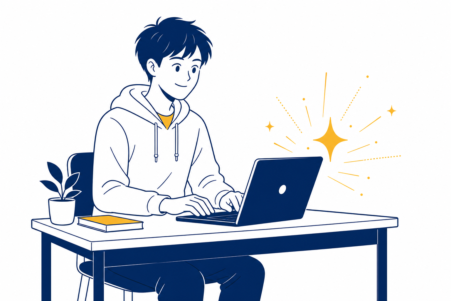パソコンでCodexを使う受講者のイラスト
